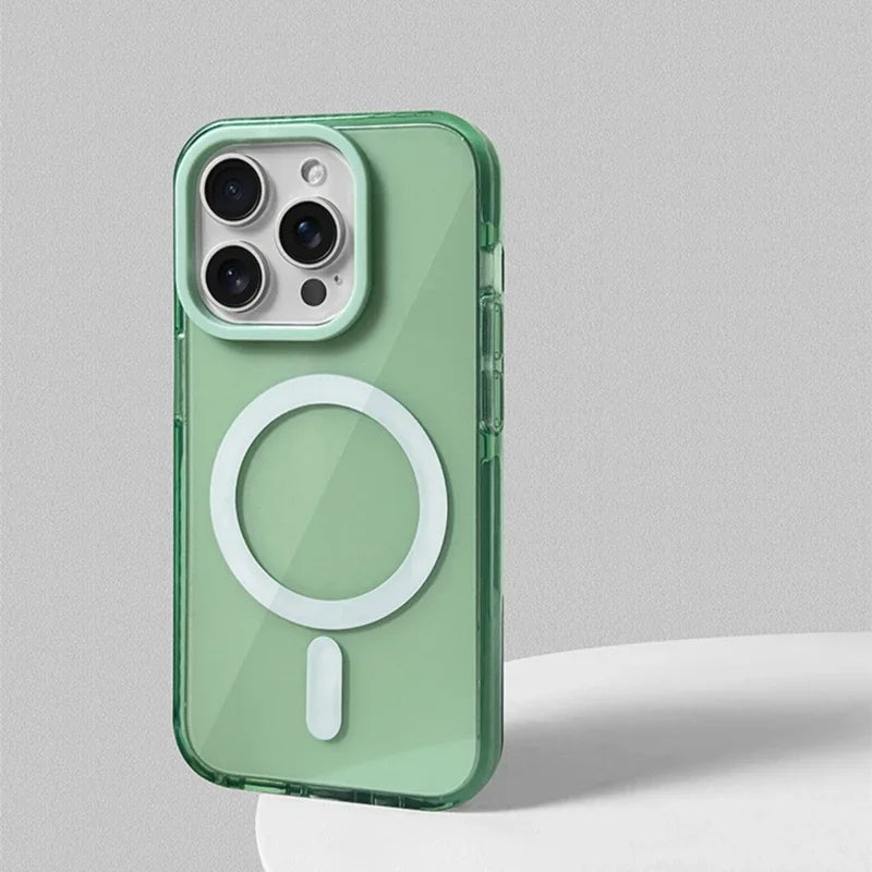 Neon Color Clear Crystal Magnetic Phone Case For Iphone 17 16 15pro 15 14 13max 12 Wireless Charging Soft Silicone Bumper Cover
