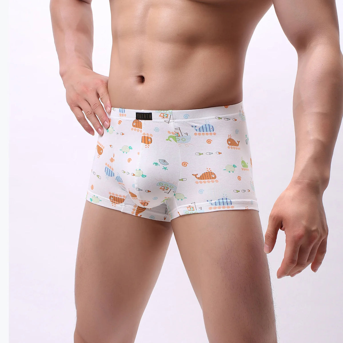 Cartoon Print Boxer Shorts Men Breathable 100% Cotton Funny Boxers Comic Style Men's Underwear Novelty Gift Underpants U Convex