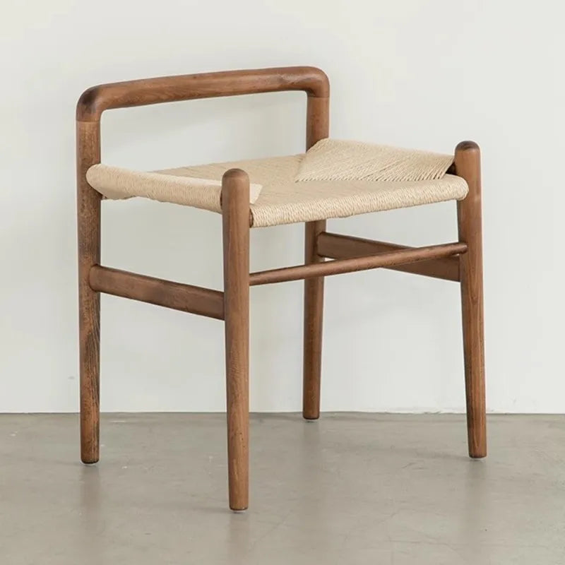 MOMO Scandinavian Simple Wood Vanity Stool Rattan Wicker Antique Square Stool Designer Creative Home Entrance Gateway Shoe Bench