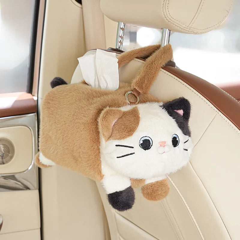 Car tissue box cute cartoon cat car car paper box hanging high-end decoration car tissue bag Car tissue box car accessories