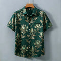 Men's Light Luxury Floral Print Short Sleeved Shirt With pockets,  Personalized Top For Holiday Beach Vacations
