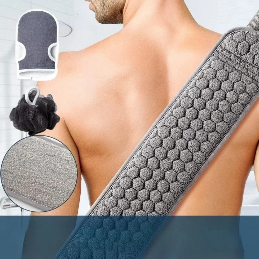 3pcs Exfoliating Body Scrubber Set - Includes Back Scrubber, Bath Glove and Shower Bath Sponge Loofah - Deep Clean and Vitalize