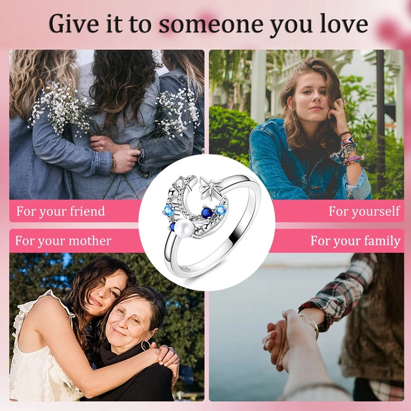 925 Silver Open Ring Sunflower Bee Star Eternal Love Jewelry Women's Wedding Gift