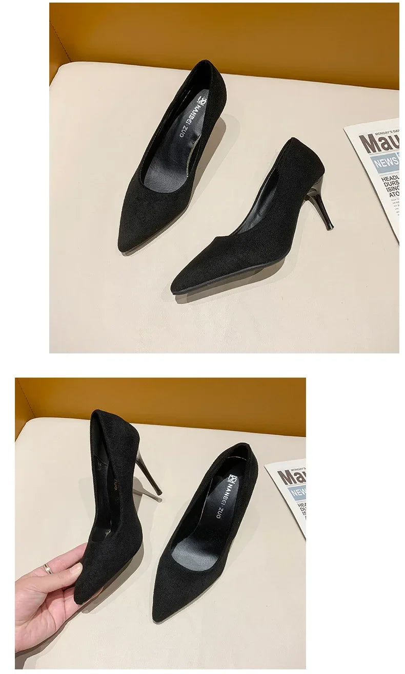 Spring and Autumn New Black High Heels Female Shallow Mouth Pointed Thin with Sexy Temperament Single Shoes Zapatos De Mujer