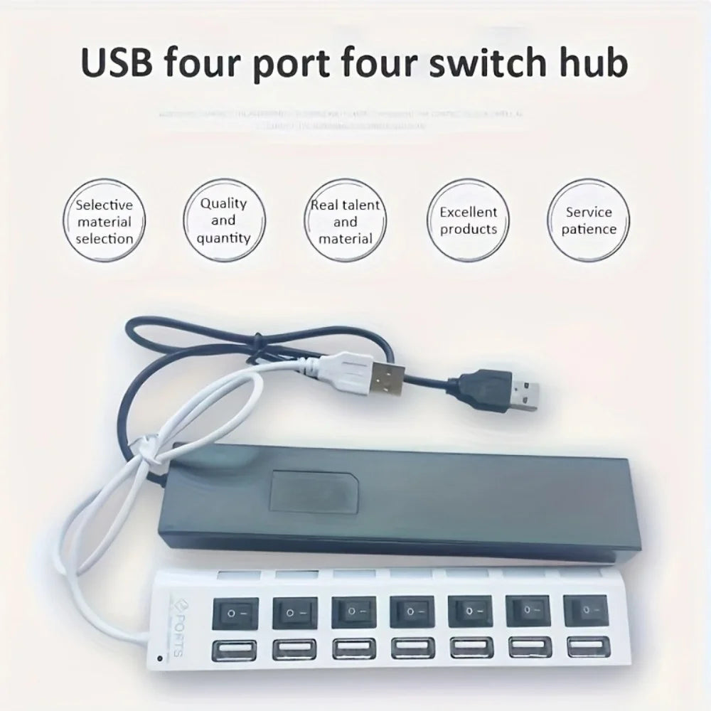 4/7 Port USB 2.0 Hub with Switch and LED High Speed Multi Splitter Expander Adapter For PC Laptop Desktop Computer Accessories
