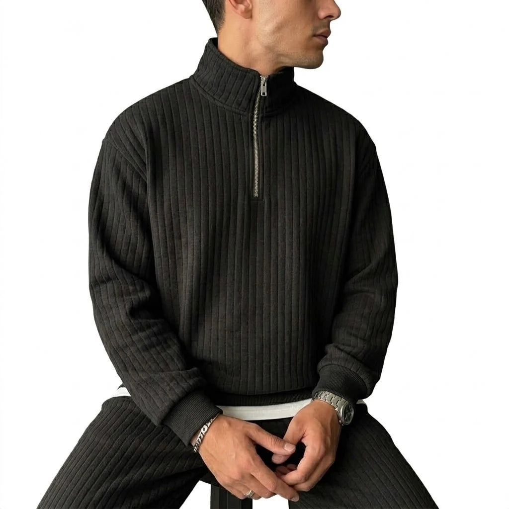 Quarter Zip Men's Sweatshirts Luxury Solid Stripes Pullover Zip Up Hoodies Gym Man V Neck Zip Up Shirts Long Sleeve Mens Coats