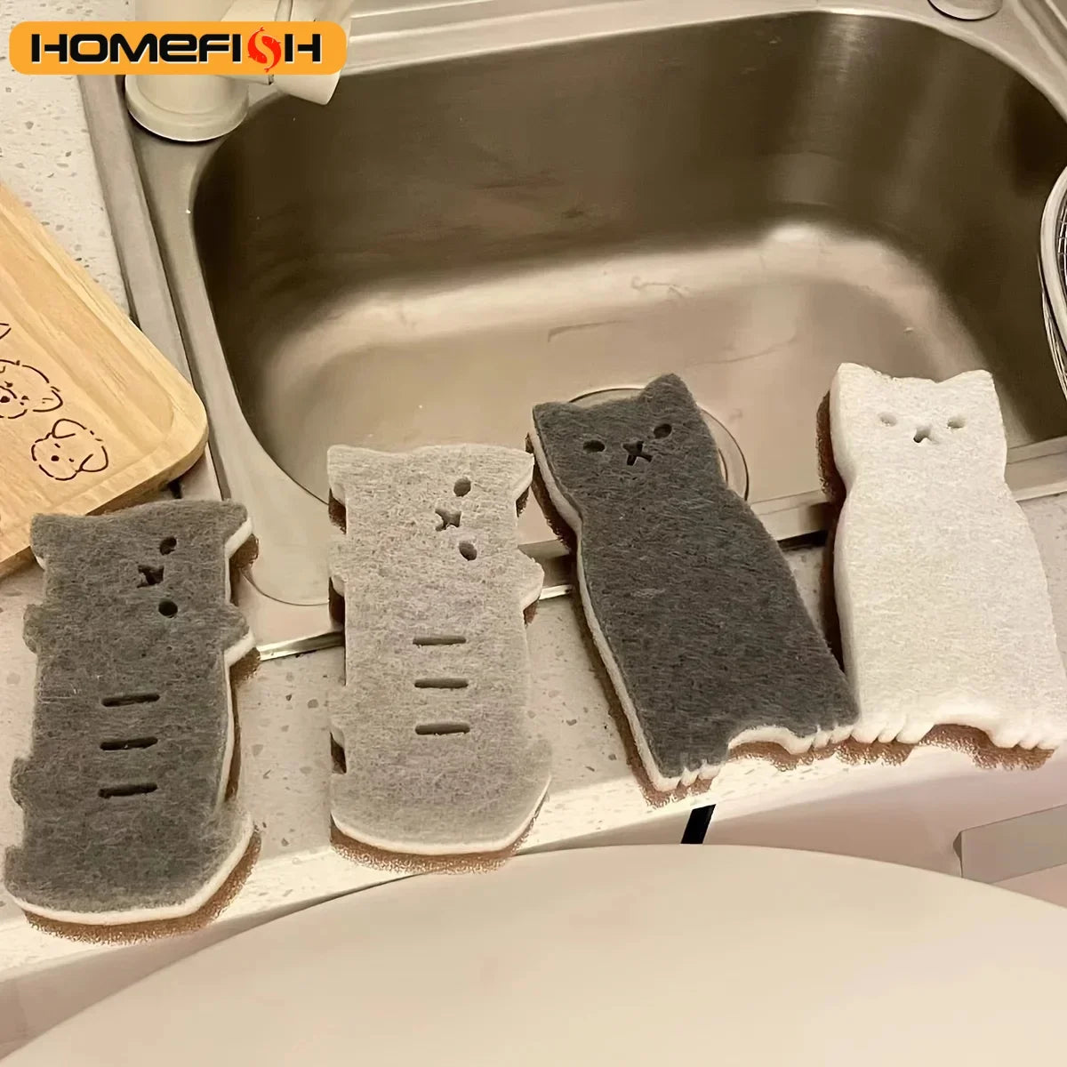 4-piece Cute Cat Kitchen Sponge Set-Thick and Durable Dishwashing and Cleaning Tools Car Cleaning Dish Brush Cleaning Supplies