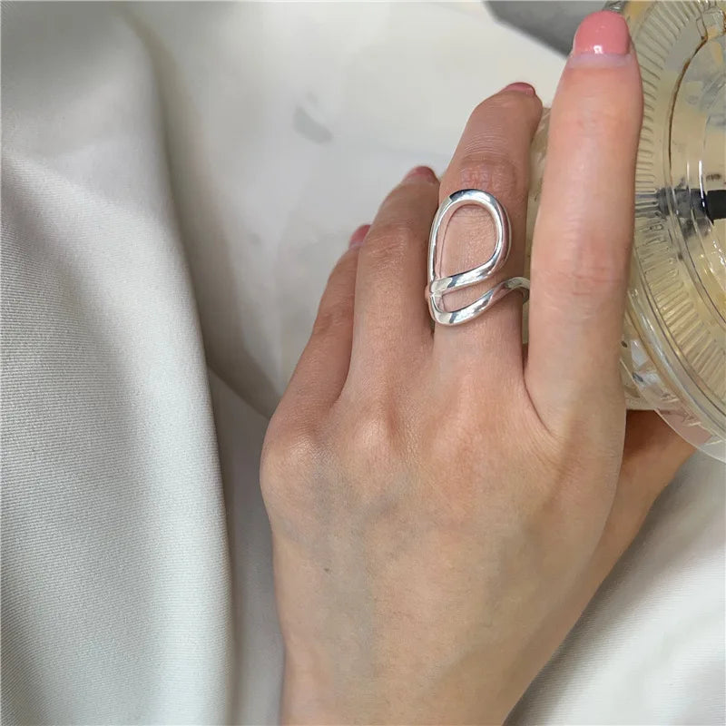 BF CLUB 925 Sterling Rings for Women Fashion Geometric Handmade Irregular FInterware LInes Ring Party Christmas Gift