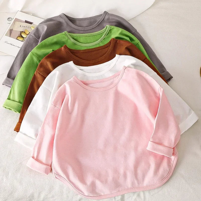 Baby Boys Basic Tee Long Sleeve T-shirts Pure Cotton Baby Girl Tops Kids T-shirt Cotton Spring Tee Shirts Baby Boy Clothes