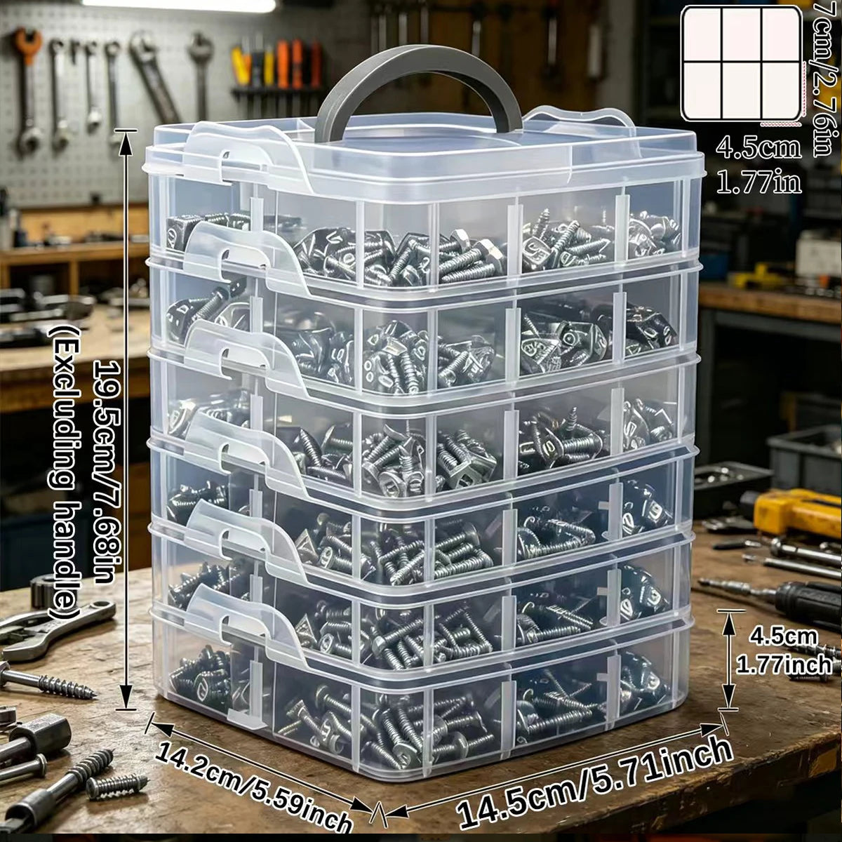 1pc Stackable Plastic Hardware Storage BoxDesktop Multi Grid Screw Bolt Parts Sorting Box Portable Multi Functional Handheld Box