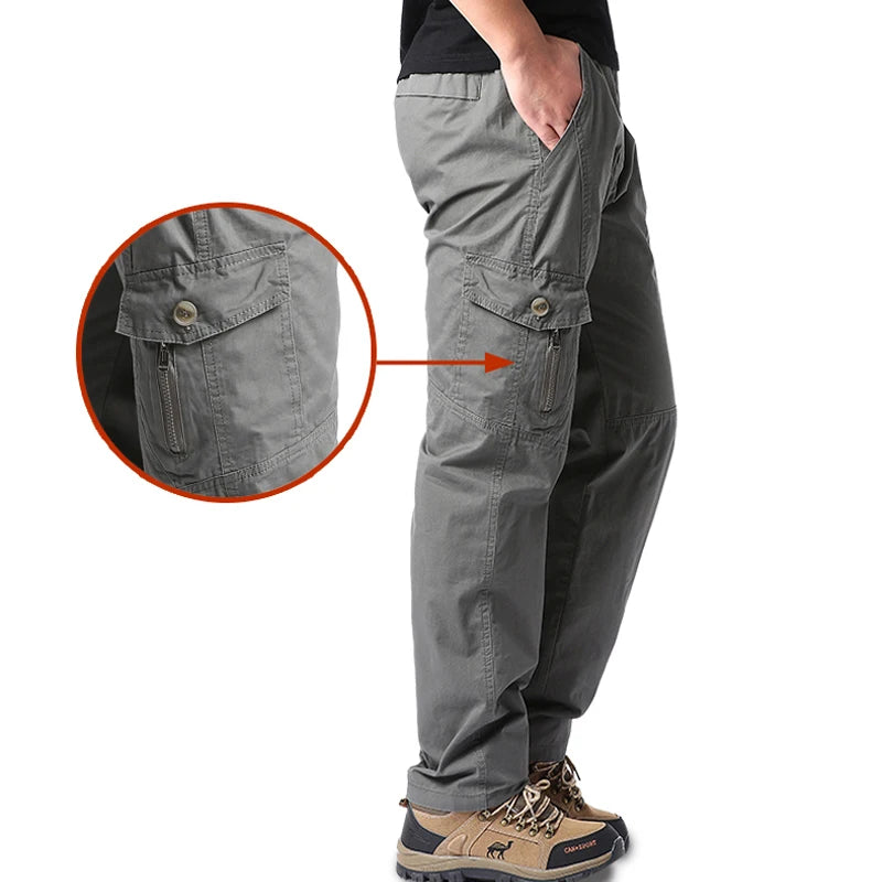 High Quality Men's Cotton Cargo Pants Casual Multiple Pocket Tacitcal Pants Spring Autumn Outdoor Camping Hiking Work Pants