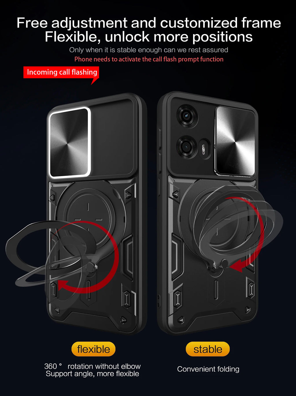 For Motorola Moto G24 G04S E14 G05 E15 G06 G34 G45 G35 G53 G13 G23 G54 G55 G85 S50 NEO Armor Slide Magnetic bracket phone case