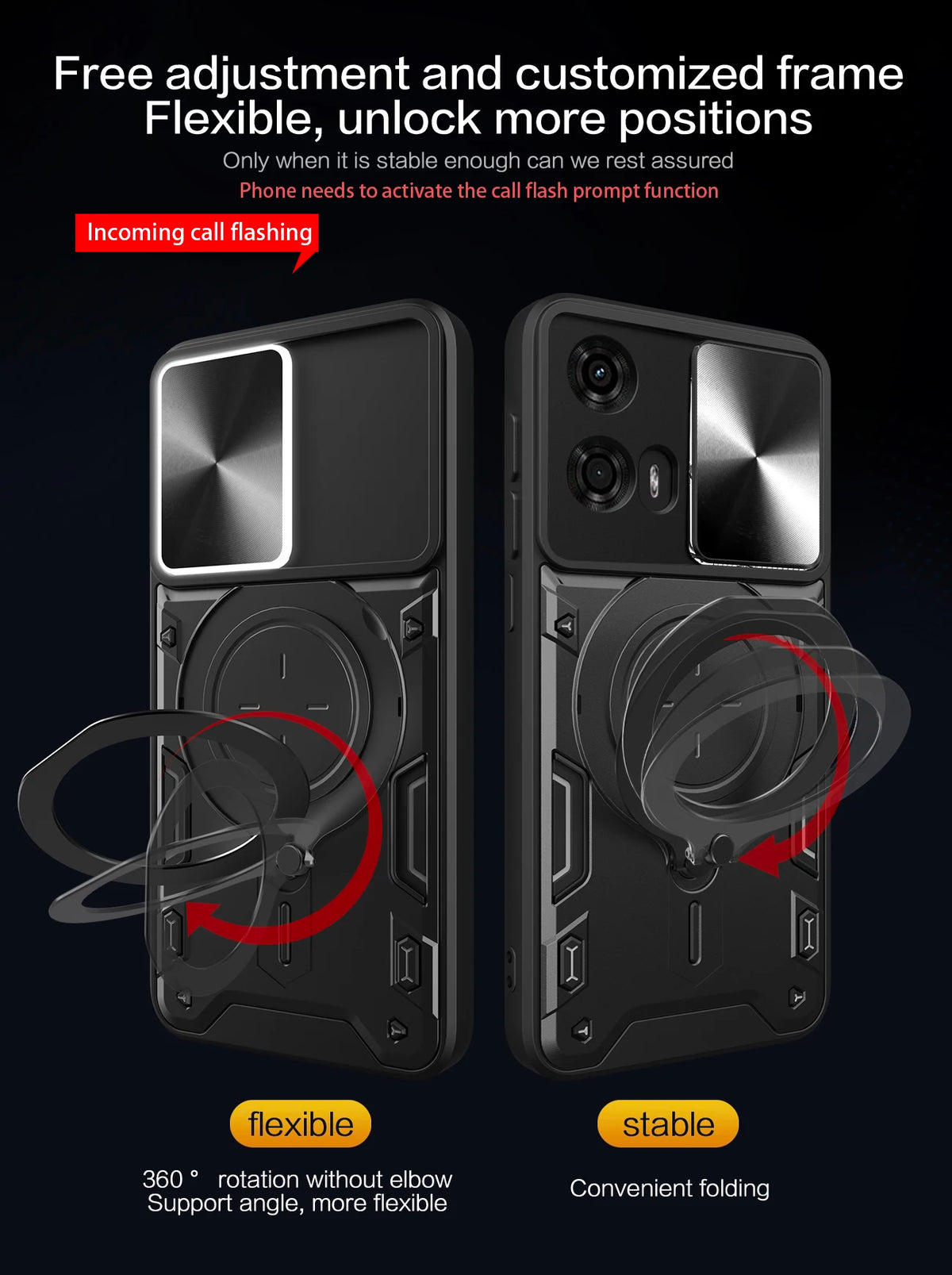 For Motorola Moto G24 G04S E14 G05 E15 G06 G34 G45 G35 G53 G13 G23 G54 G55 G85 S50 NEO Armor Slide Magnetic bracket phone case