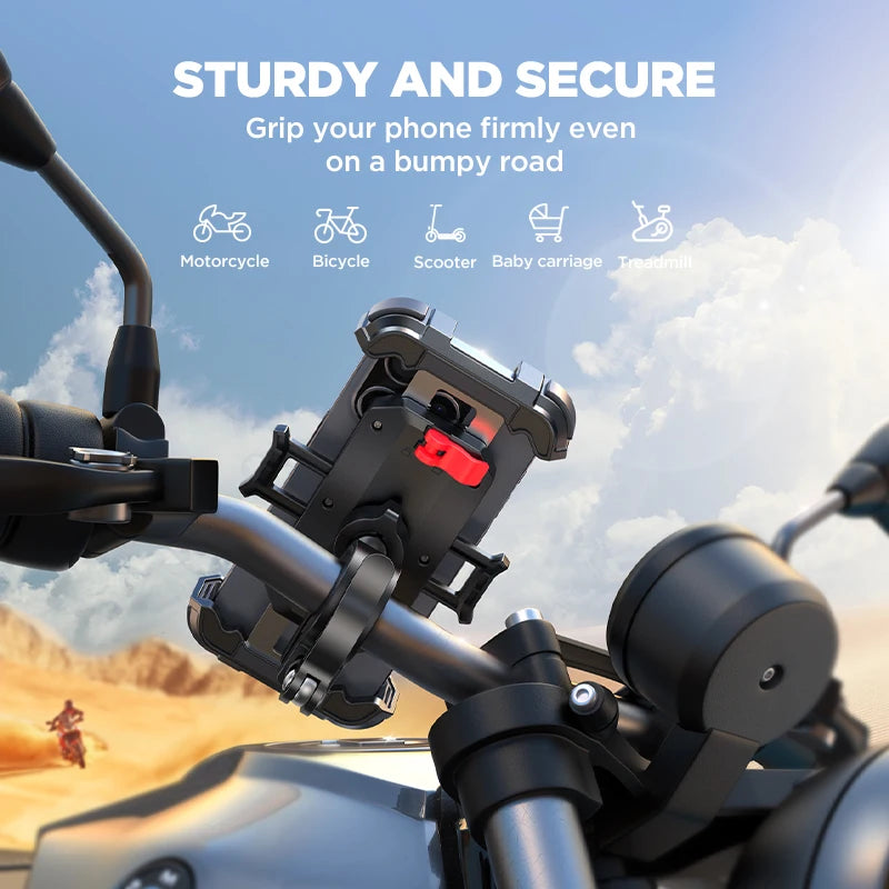 Joyroom Motorcycle Phone Mount Upgrade Bike Phone Holder Ultra-Stable Bicycle Phone Mount Handlebar Cell Phone Clamp for Scooter