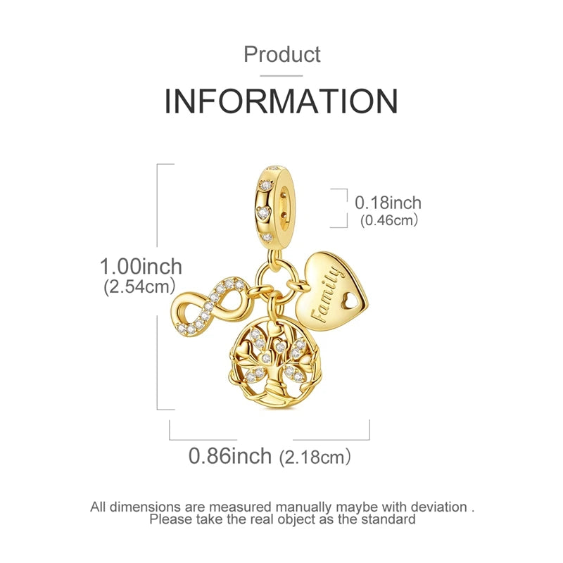 Original 925 Sterling Silver Charm Bead Golden Series Zircon Pendant Fit Original Bracelet Necklace For Women DIY Jewelry Gift