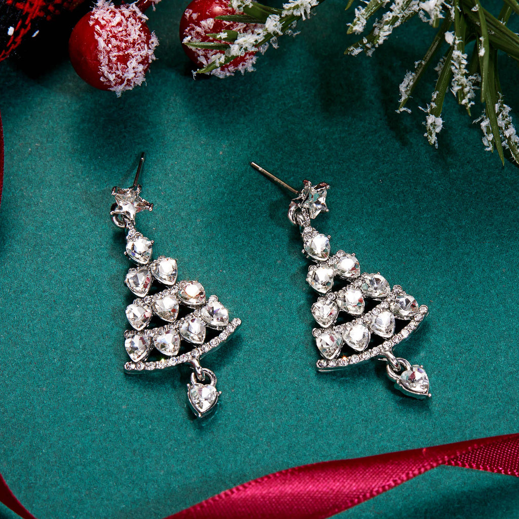 Colorful Zircon Christmas Tree Earrings for Women Fashion Red Green Crystal Tree Pendant Earring New Year Holiday Jewelry Gifts