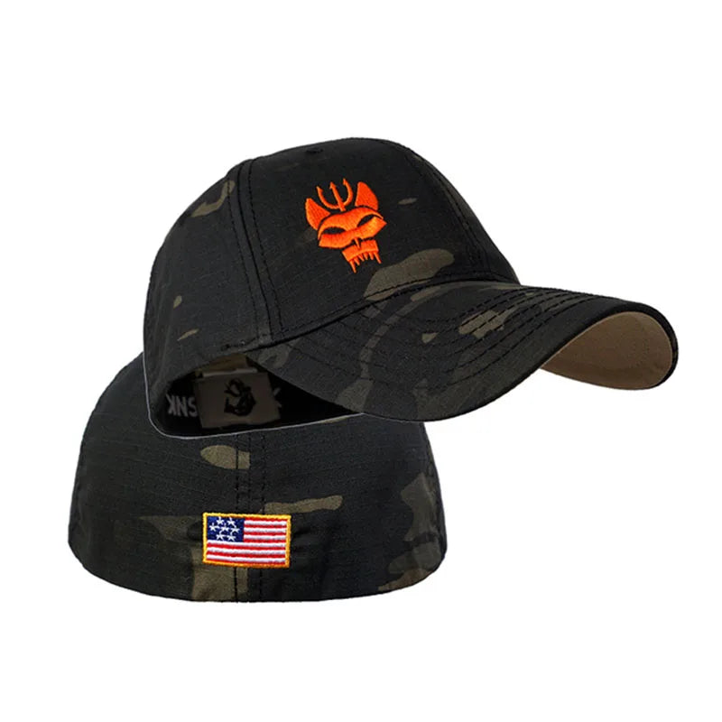 Unisex Forked Wolf Embroidery Snapback Camouflage Baseball Caps Spring and Autumn Outdoor Adjustable Casual Sunscreen Hat