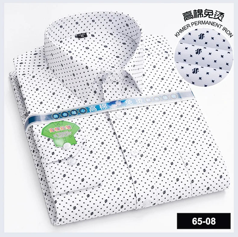 Men Print Shirts Casual Long Sleeve Striped Dress Shirt for Man Business Formal Slim Fit Button Up Polka Dot Men's Clothing