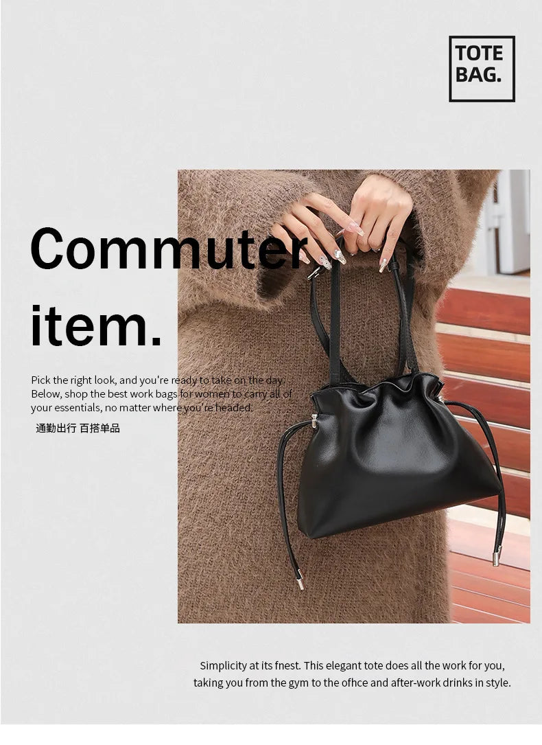 Luxury Pleated Cloud Crossbody Bag - Premium Genuine Leather Drawstring Shoulder Purse, Versatile Small Bag for Elegant Lady