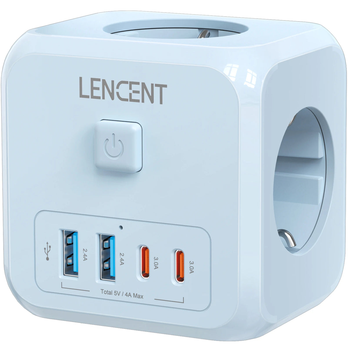 LENCENT 7-in-1 EU Plug Wall Socket Extender with 3AC Outlets+ 2 USB-A+2 USB-C Cube Socket On/Off Switch Adapter for Home