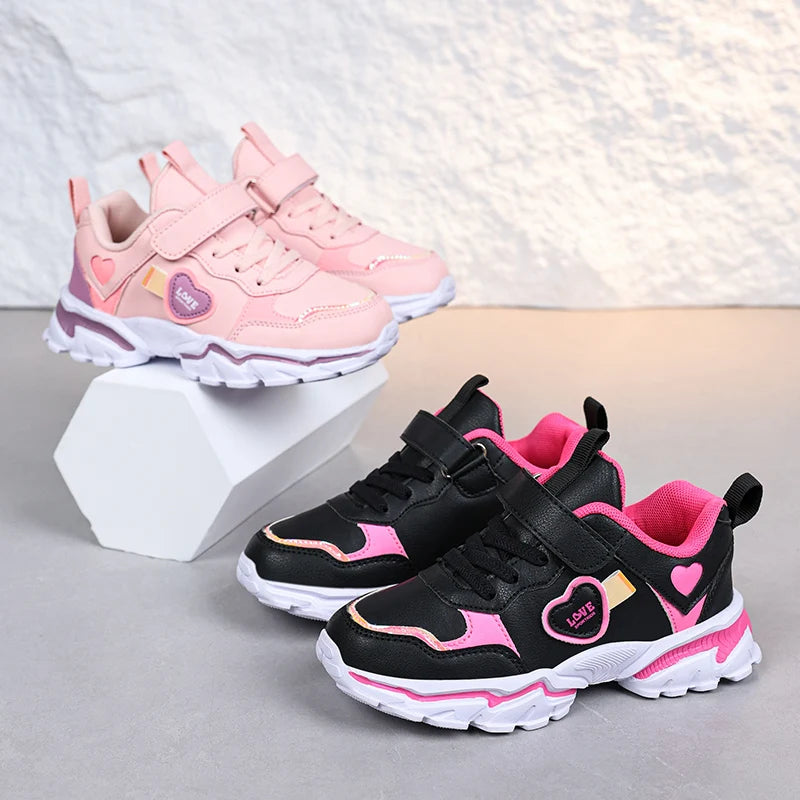 Autumn Girls Sneaker Children Leather Shoes PU Daily Kids Casual Walking Sneaker Platform Sports Tennis Sports Shoes Girl