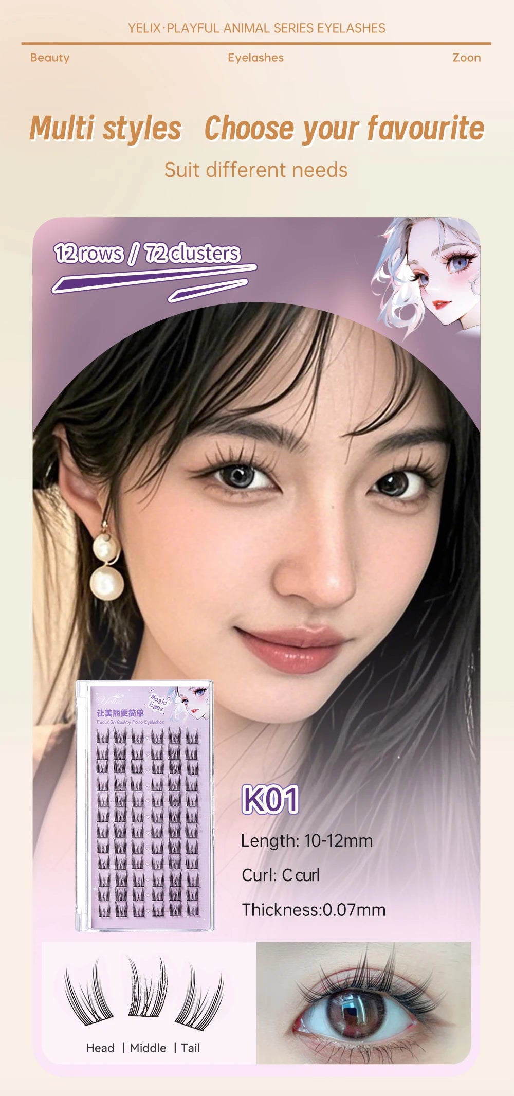 Yelix DIY Cluster Lashes Natural Eyelash Extension Volume Individual Lashes Mixed Tray Lashes Cluster Natural Eyelashes Makeup