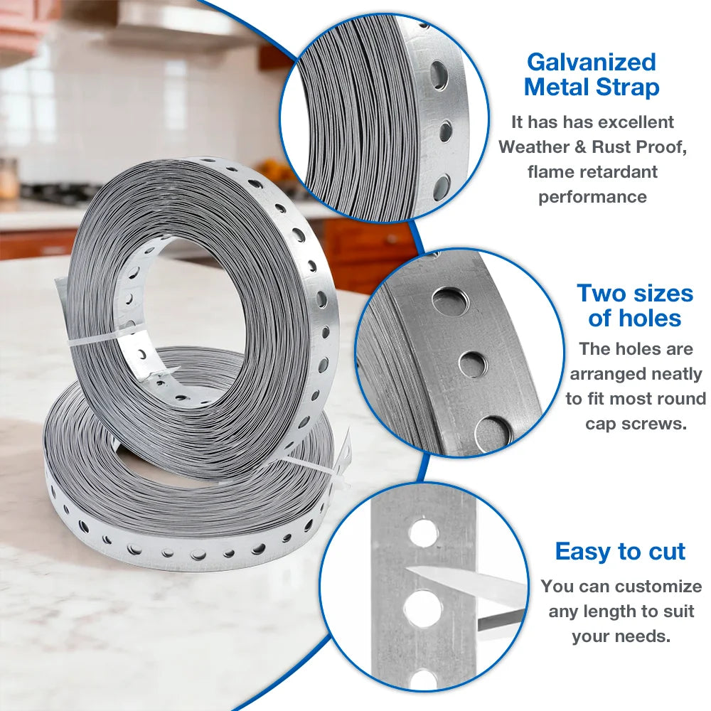 15m Galvanized Metal Tape Roll Pre-Punched Metal Tape For Pipe Support Hanging Construction And Home DIY Project Pre-Fixing Tool