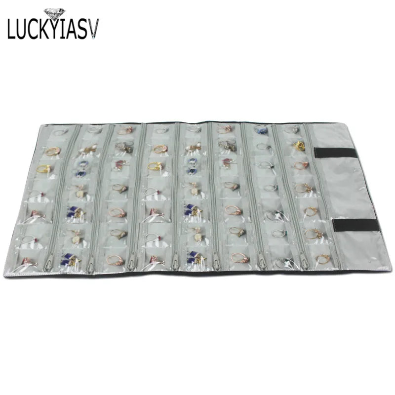 Velvet Travel Zipper Jewelry Roll Bag for Jewellery Ring Earrings Organizer Storage Bag Portable Necklace Display Cases