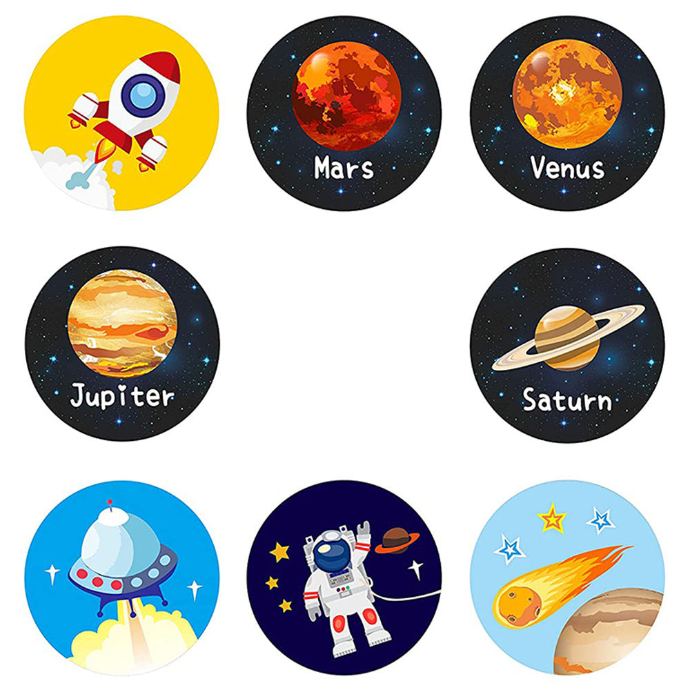 100-500 Pcs 1-1.5inch Stickers Roll Reward Student Enlightenment Label Stationery Seal Lable Space Astronaut Star