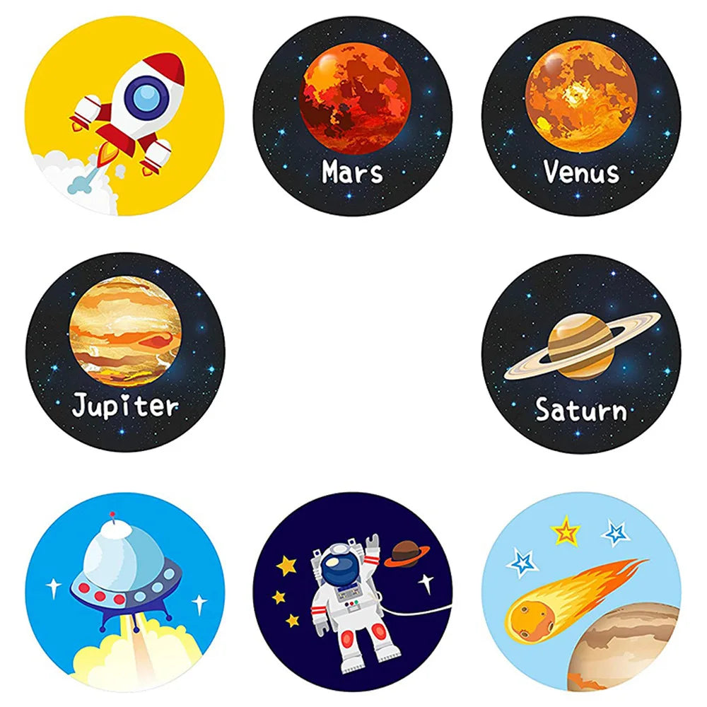 100-500 Pcs 1-1.5inch Stickers Roll Reward Student Enlightenment Label Stationery Seal Lable Space Astronaut Star