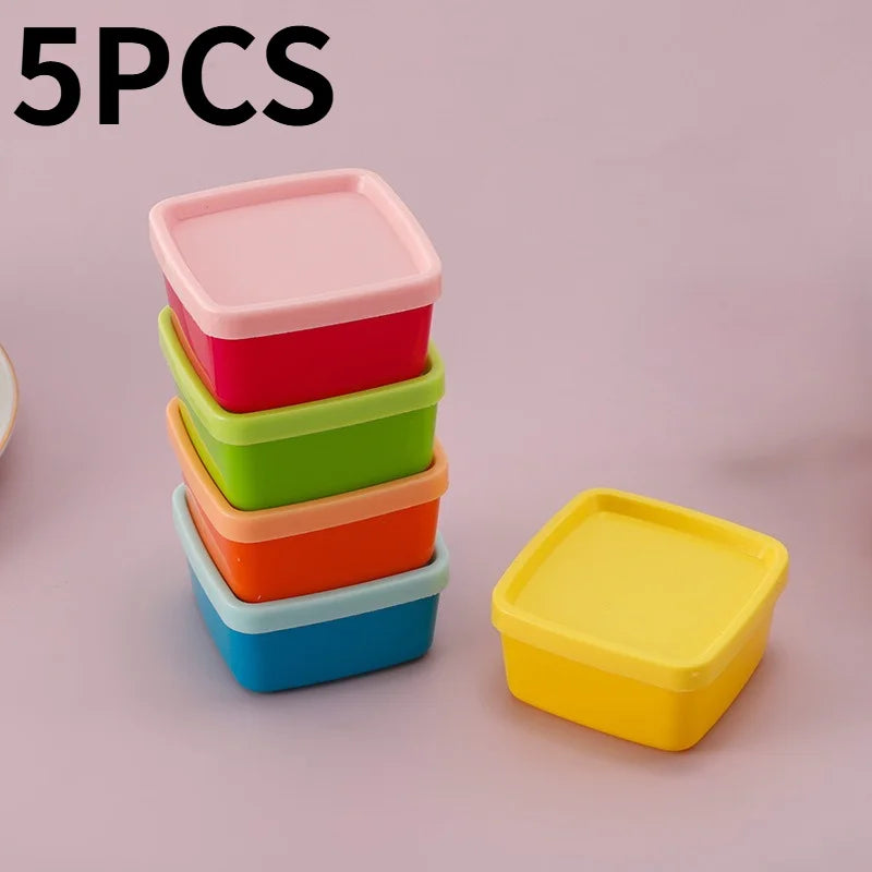 5PCS Mini Lunch Box Condiment Storage Box With Lids Reusable Salad Dressing Jam Containers Portable Nut Snack Kitchen Storage