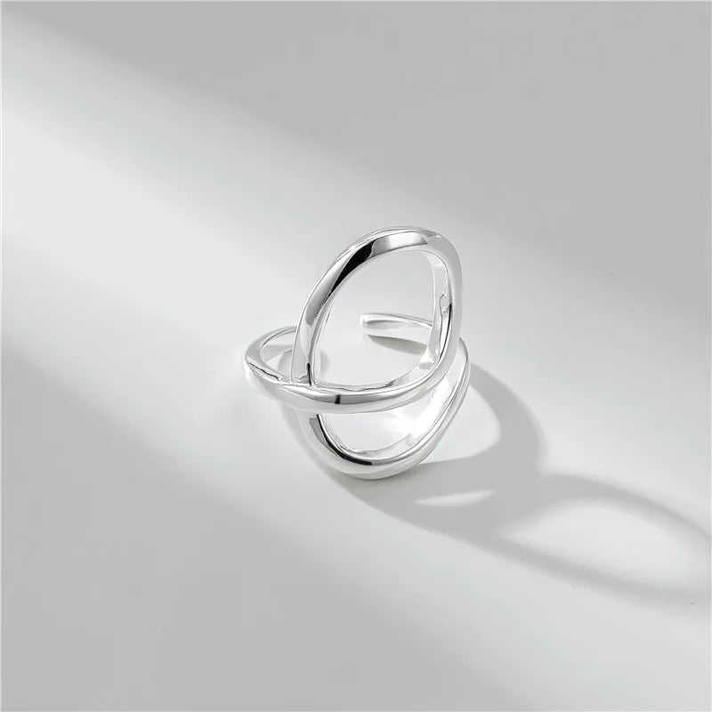 BF CLUB 925 Sterling Rings for Women Fashion Geometric Handmade Irregular FInterware LInes Ring Party Christmas Gift