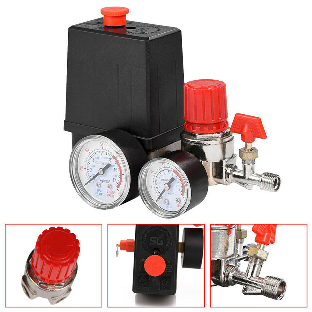 90-120PSI Air Compressor Pressure Switch Valve Control Manifold Regulator Gauges Safety Valve 1/4"BSP Air Compressor Parts