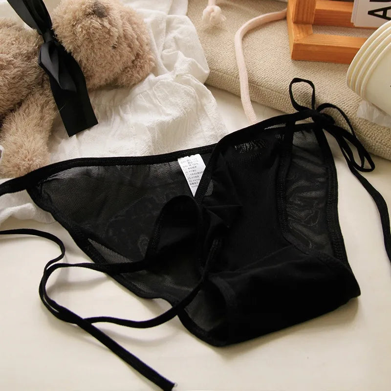 Women Sexy Sheer Underwear Adjustable Straps Low Waist Mesh Panties Feme Erotic Transparent Need Not Take It Off Briefs Lingerie