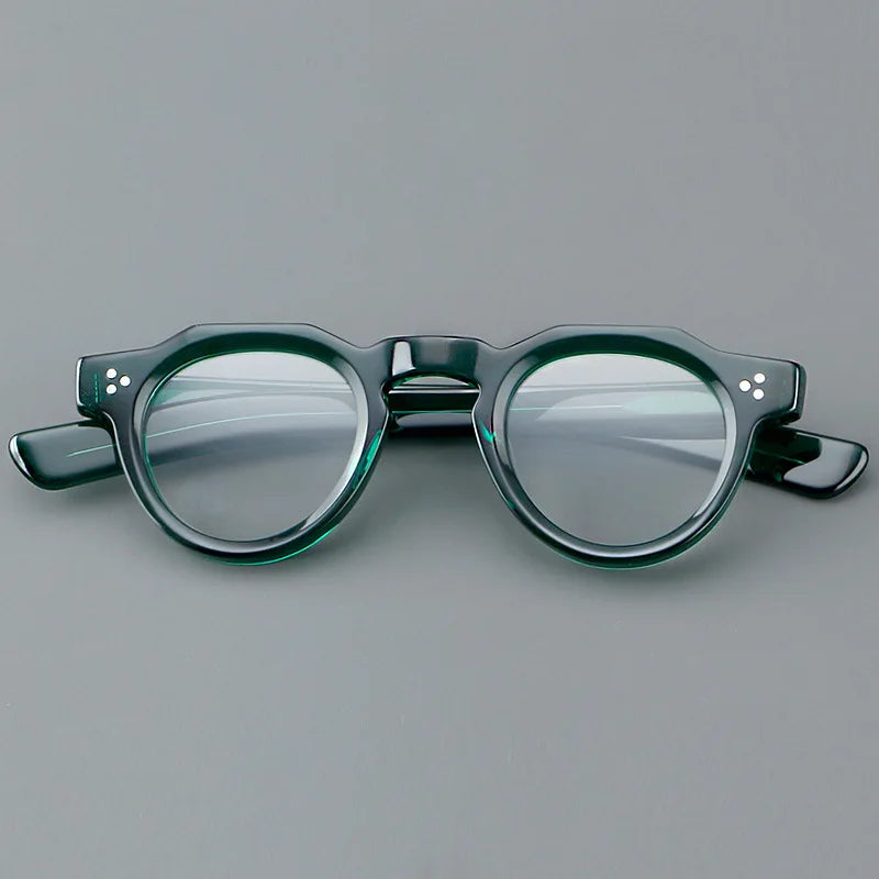 57171 Vintage Round Acetate Spectacles Frame Women Fashion Rivet Optical Transparent Eyeglass Men Trend Prescription Glasses
