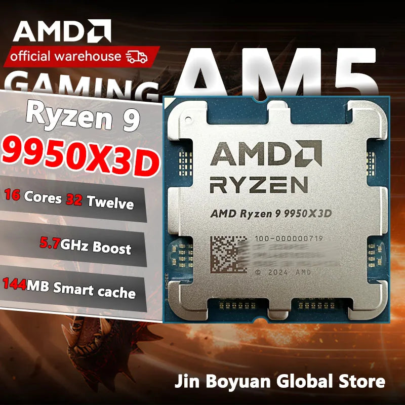 AMD Ryzen 9 9950X3D New  Processor 5.7GHz 16-Core 32-Thread 144MB Socket AM5 but without cooler