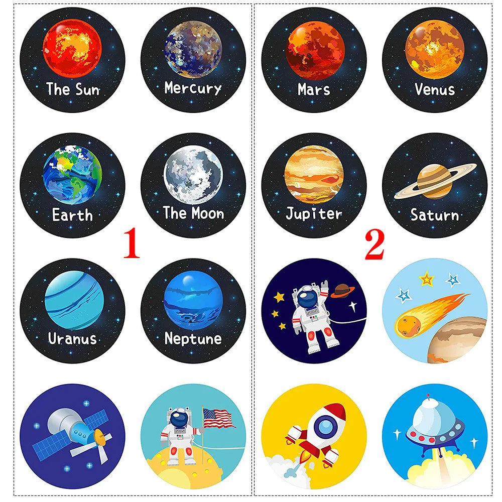 100-500 Pcs 1-1.5inch Stickers Roll Reward Student Enlightenment Label Stationery Seal Lable Space Astronaut Star