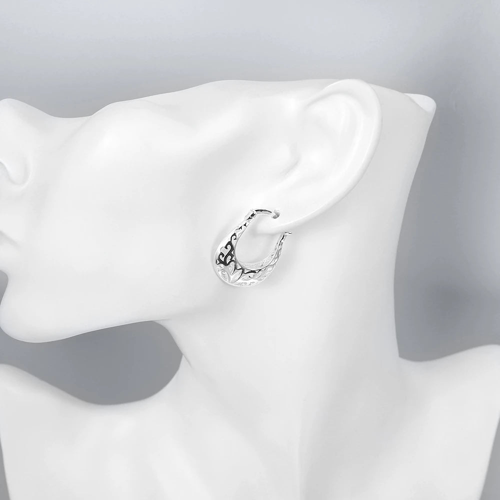 Hot Vintage Flowers Hollow Carved Earrings 925 Sterling Silver For Women High Quality Party Wedding Fine Jewelry Christmas Gifts