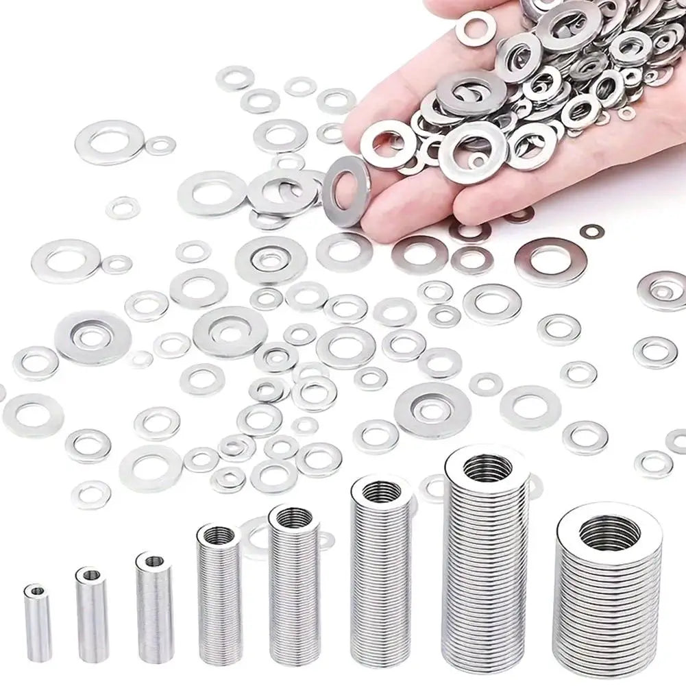 80-580PCS Stainless Steel Flat Washer Assortment Kit (M2, M2.5, M3, M4, M5, M6, M8, M10) for Home Decorations& Factory Repairs