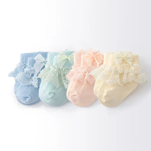 Lawadka 4Pairs/lot Newborn Baby Socks For Girls Cotton Lace Infant Girls Sock Princess Bow Toddler Baby Girls Socks Spring 0-24M