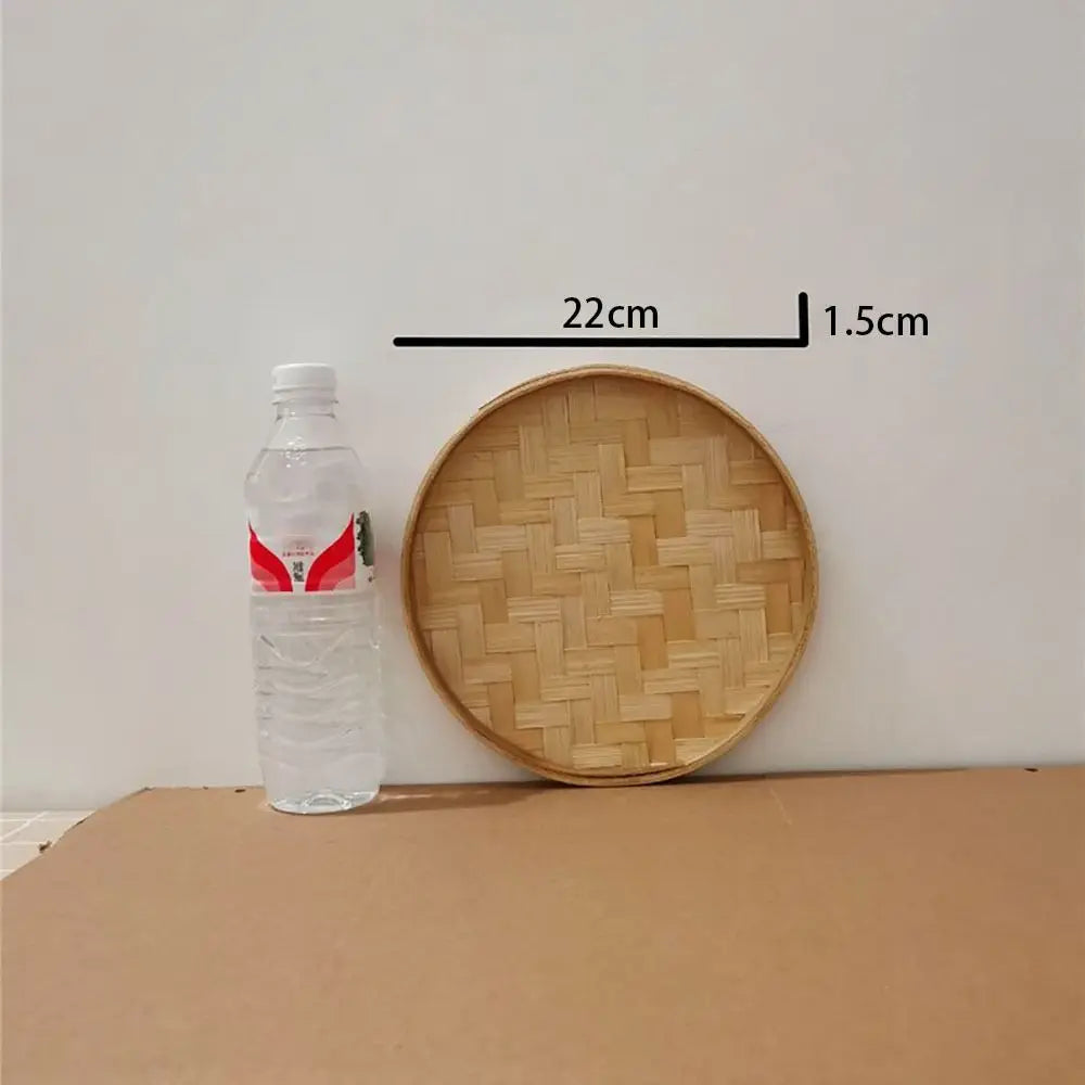 4 Size Hand-woven Bamboo Sieve Hand-painted Bamboo Raft Round Dustpan DIY Decorative Fruit Bread Basket Kitchen Storage Tray