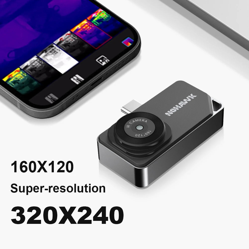 NOHAWK Thermal Camera Type-C for iPhone & Android Devices 160x120 320x240 R+ Super Resolution Support Photo Video Capture & Save
