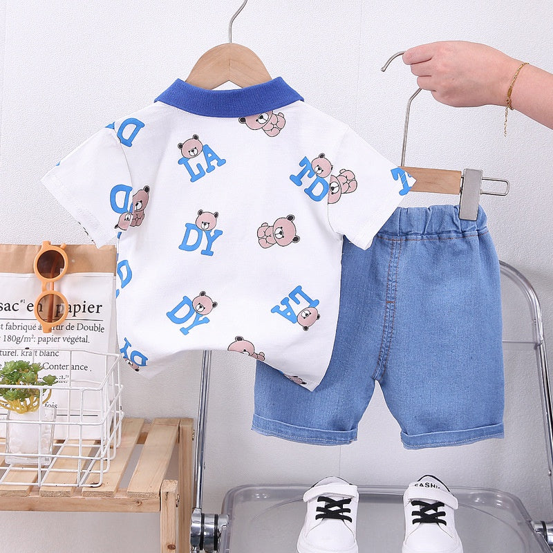 Baby New Summer Cartoon Clothing Children Boy Girls cartoon Printe Bear T Shirt Shorts 2Pcs/sets Kids Infant Toddler Cacual