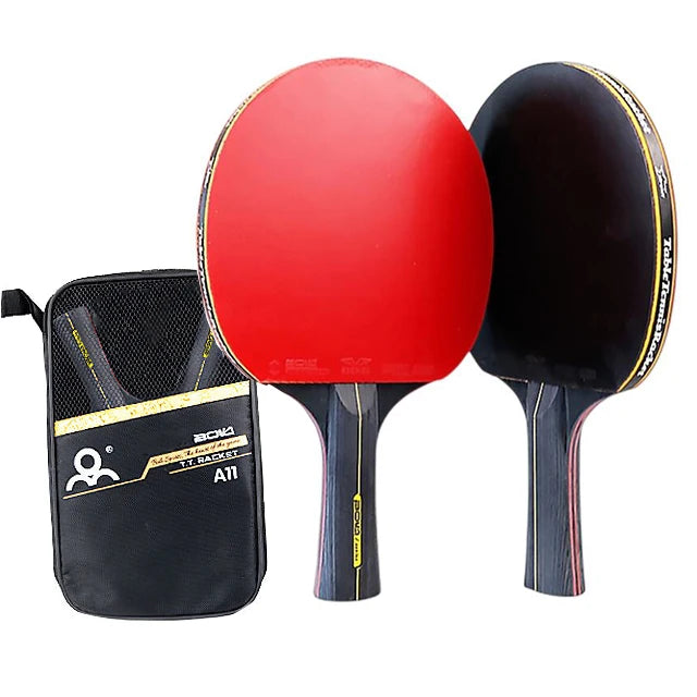 Conjunto de 2 Raquetes de Ténis de Mesa Profissionais de 6 Estrelas, Raquetes de Pingue-Pongue com Borracha de Pinos Internos, Madeira de Alta Qualidade, com Bolsa