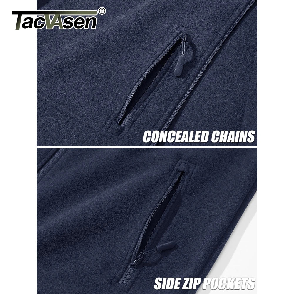 TACVASEN Men's Thermal Warm Fleece Jacket Stand Collar Full Zip Windbreaker Multiple-pockets Outerwear Working Hiking Coat