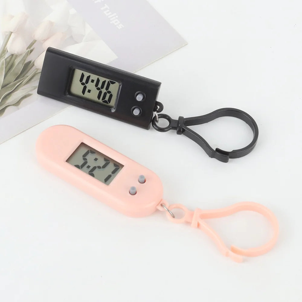 Relógio de Bolso Digital Compacto com Porta-Chaves Relógio Eletrónico Portátil Oval para Estudantes Uso Diário