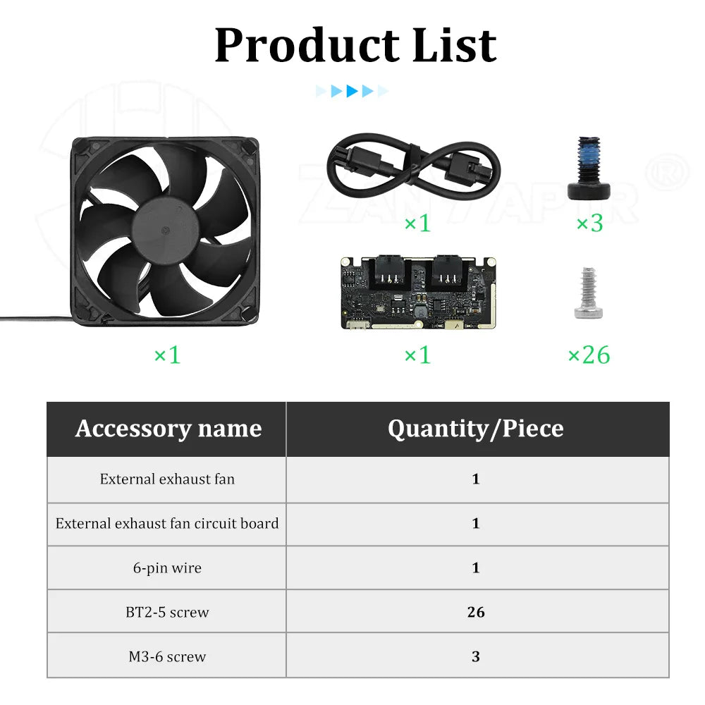 P2S Chamber Exhaust Fan Kit For Bambu P2S Original Parts for Tuozhu 3D Printer Printing Completed Purify the Air
