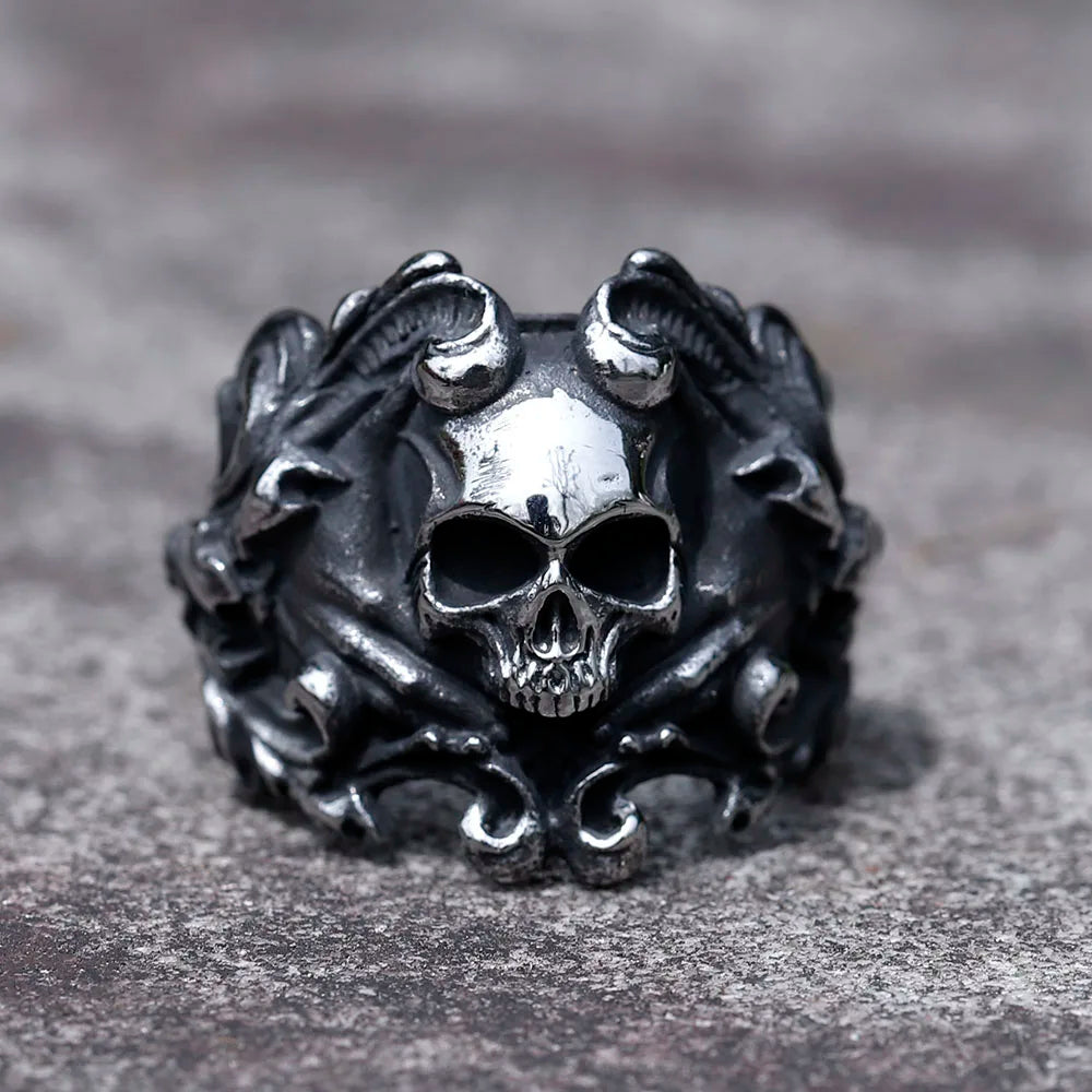 NEW Men's 316L Stainless-Steel Rings Calvarium Skull Devil Ring for Gothic Decorative Pattern Jewelry Gift Free Shipping