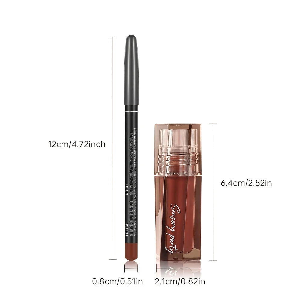 Hydrating Lip Gloss + Lip Liner Kit, 3D Precision Lip Contour, Plump Look, High Shine, Smudge-Resistant Wear