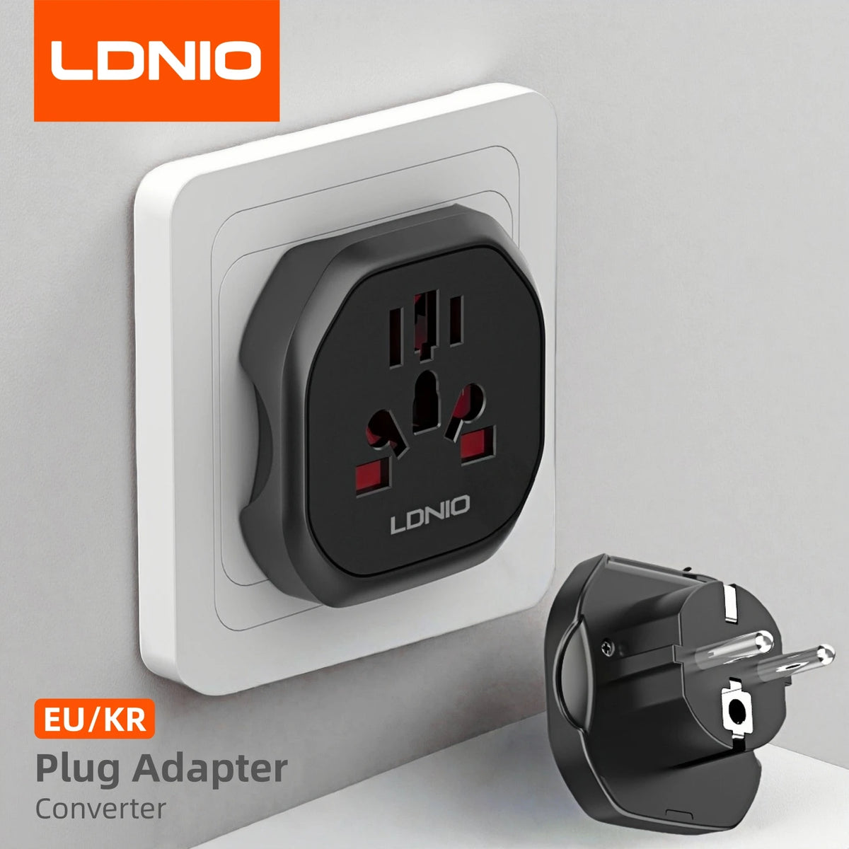 LDNIO Korea EU Plug Adapter 2500W Travel Adapter Converter High Quality Universal Socket AU US UK CN To EU KR 4.8 mm Wall Socket